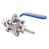 Horiznext 3/4" O.D. thread to 3/8 inch barb stainless steel home brewing bulkhead three-piece ball valve fitting kit, for gallon wine beer pot brew kettle spigot mash tun