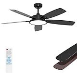 Roomratv Ceiling Fans with Lights,52 Inch,Remote Control,Dimmable,Quiet Reversible DC Motor,Black Ceiling Fan for Living Room,Bedroom,Kitchens,Outdoor Patio,Farmhouse