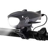 LESOVI Bike Horn with Light, 120dB Electric Bicycle Bell & 400LM Rechargeable Headlight, IPX4 Waterproof Kids Bike Accessories for Boys/Girls, Scooters, Easy Install with Battery (Black)