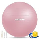 APEXUP Yoga Ball, 660 lbs Anti-Burst Exercise Ball with Pump, 5 Sizes (L (23"~26") 65cm, Pink)