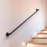 mapleway Pipe Stair Handrail, 4ft Railing for Indoor Steps Metal Staircase Hand Rail Industrial Iron Handle for Wall Mount Support, Black