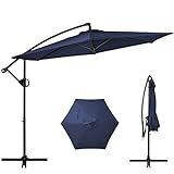 Shintenchi Offset Patio Umbrella with Easy Tilt Adjustment,Crank and Cross Base, Outdoor Cantilever Hanging Umbrella, Sunshade Free Standing Canopy, Navy Blue