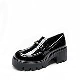 DREAM PAIRS Women Loafers Platform Chunky Heel Slip On Lug Sole Casual Dressy Office Business Shoes,Size 7.5,Black-Pat,DWUMLS2534