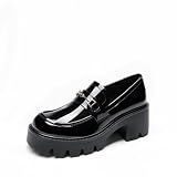 DREAM PAIRS Women Loafers Platform Chunky Heel Slip On Lug Sole Casual Dressy Office Business Shoes,Size 7.5,Black-Pat,DWUMLS2534