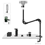 Webcam Stand Camera Mount with Phone Holder & 5/8" Screw, 22in Flexible Projector Stand Gooseneck Desk Mic for Logitech C922 C930e C920 C615 C960 Brio 4K, GoPro, Blue Yeti Snowball Ice