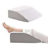 Bedluxe Leg Pillow, 8inch Leg Elevating Pillow for After Surgery, Blood Circulation, Leg Wedge Pillow for Side Sleeping, Leg Rest for Swelling, Cooling Gel Memory Foam Top, White/Grey