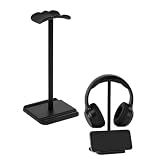 GHQXZT Headphone Stand, Headset Holder with Phone Holder for Desk Office Gaming, TPU-Padded Headrest, Aluminum Pole, Anti-Slip ABS Base, Universal Earphone Stand, 1 Pack Black
