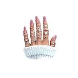 FUTIMELY Boho Retro Stackable Rings Sets for Teens Girls Women Rhinestone Knuckle Joint Finger Kunckle Nail Ring Sets (A：19PC)