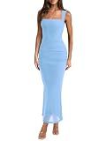 REORIA Summer Wedding Guest Maxi Dresses for Women, Haze Blue, M