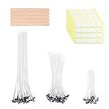 Aubeco 80 Pcs 4/6/8 inch Pre Waxed Candle Wick with 80 pcs Wick Stickers and 10Pcs Candle Wick Holders, Bulk Cotton Candle Wicks for Candle Making, Soy Wax