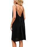 SMENYITRA Loose Backless Sundress for Women Flowy Spaghetti Strap Cami Casual Lounge Vacation Beach Dress Cover Up Black Medium