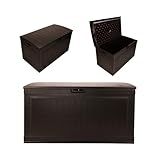 Suncast 80-Gal. Waterproof Resin Large Outdoor Patio Deck Box with Pad-Lockable Lid, Modern Outdoor Patio Bench/Storage Box for Cushions, Garden Tools, and More, Java