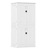 Outdoor Storage Cabinet with 4 Shelves,31.5" x 23.23" x 66.22" White Waterproof Shed,Waterproof Resin Vertical Tool Shed, Lockable 30 cu.ft. Storage Shed for Patio, Garden, Yard, White
