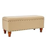 Homepop Home Decor | Upholstered Bench with Nailhead Trim | Large Ottoman with Storage for Living Room & Bedroom | Decorative Home Furniture, Tan Linen