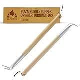 Pizza Bubble Popper Spinner Turning Fork Aluminum 17.5 inch with Wooden Handle and Leather Strap (2-Pack), Pizza Turner Peel - Outdoor Pizza Oven Accessories