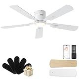 CubiCubi Modern Ceiling Fan with Lights and Remote Control, 52" White Ceiling Fan with APP, LED Fan Light with 3CCT and 6 Wind Speeds, Low Profile Ceiling Fans with Lights for Bedroom, Office