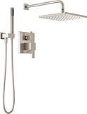 Delta Modern 14 Series Square Rain Shower System Faucet Set, Rainfall Brushed Nickel Shower Head and Handle Set, Valve Trim Kit, 10 Inch, Spotshield Stainless 342701-SP