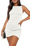 WIHOLL Womens Mini Dress Sleeveless Boat Spring Summer Cute Party Club Bodycon Dresses Wedding Guest Dress Teens Graduation Birthday Date Night Prom Semi Formal Cocktail Outfits 2026 White S