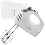 OVENTE 5-Speed Electric Hand Mixer with Stainless Steel Mixing Whisk, Snap-On Storage Case, Portable & Lightweight 150W Motor, Compact Handheld Mixer for Baking, Blending or Cooking, White HM151W