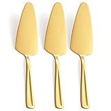 Gold Pie Cake Server Set, GoGeiLi 3-Piece Stainless Steel Pizza Pastry Server Set of 3, 9.3-inch Dessert Server Spatula, Dishwasher Safe