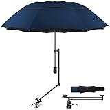 DUOUPA UPF 50 Adjustable Patio Umbrellas,Beach Chair Umbrella with Clamp,Clip on Umbrella suitable for Patio,golf carts,wheelchairs,carts,bleachers,camping and fishing (Blue 53″/Type A)