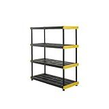 BLACK & YELLOW, 4-Tier Heavy Duty Plastic Storage Shelving Unit, 200lbs/shelf (55"H x 48"W x 20"D), for Indoor/Outdoor Organization, Modular Rack