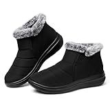 SHIBEVER Winter Waterproof Boots for Women: Snow Women Ankle Black Fur Lined Shoes Size 8 Slip On Warm Insulated Boot
