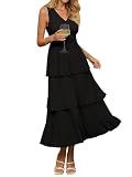 BerryGo Womens Summer Sleeveless Maxi Dress Chiffon Flowy V Neck Casual Ruffle Tiered Boho Wedding Guest Beach Long Sundress Black M