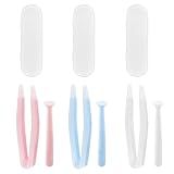 BlingKingdom 3 PCS Contact Lens Applicator Kit, Portable Contact Lens Remover and Inserter Tool with Tweezers Suction Stick Storage Case (Pink, White, Blue)