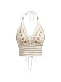 SHENHE Women's Crochet Top Boho Halter Crop Tops Tie Backless Hippie Top