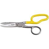 Klein Tools 2100-8 Free-Fall Electrician Snips, Made in USA, 6.25-Inch Stainless Steel Scissors with Stripping Notches, Fully Serrated Blade, Extended Handle, Electrical and Heavy-Duty Applications