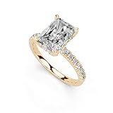 3 Carat 14k Yellow Gold Radiant Cut 4 Prong Pave Lab Grown Diamond Ring, Engagement, Anniversary, Wedding, IGI Certified, Promise Rings for Women (1-5 Ct, F-G Color, VS1-VS2 Clarity), Size 6.5