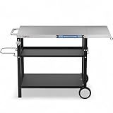 GasOne Stainless Steel Grill Table – 44 x 20-inch Rolling Grill Cart – Multifunctional Outdoor Side Table with Side Shelf, Trash Bag Hanger, Tool Holder – Ideal for Food Prep, Pizza Oven, Griddle