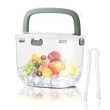 6.7L Ice Cube Storage Bin with Sealed Lid and Ice Tong, Clear Ice Bucket for Freezer for Whiskey Wine Cocktail Party Big Ice Cube Mold Tray Ice Bath Ice Storage Bin for Outdoor Camping (Green)