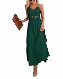 Dokuritu Women's Beach Crochet Lace Maxi Dress Solid Color Summer Vacation Wedding Guest Spaghetti Strap Long Dress