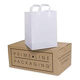 Prime Line Packaging White Plastic Bags, Shopping Bags with Handles for Small Business, Grocery, Food Service, Take Out, Delivery, Retail, Bulk, 12x10x16, 50 Pack