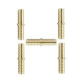 Vis Brass Hose Barb Fitting, Splicer/Union/Mender, 1/4" Barbed x 1/4" Barbed Fuel Line Connector (Pack of 5)