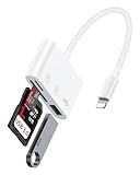 Lightning to SD Card Reader for iPhone 14 Pro Max/14/13Pro/12/11/XR/8, Micro SD Memory Card Reader with USB Camera Adapter Plug and Play Digital Trail Camera Game Viewer with SD/TF Card Reader Adapter