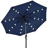 Best Choice Products 10ft Solar Polyester LED Lighted Patio Umbrella w/Tilt Adjustment and UV-Resistant Fabric - Navy Blue