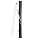 9.3 Gallon Solar Heated Outdoor Shower, 7.2FT Height, 360°Rotating Rainfall + 6FT Handheld Shower + Foot Faucet, Freestanding Black Poolside Shower with Hot & Cold Water Adjustment