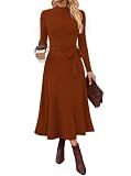 OFEEFAN Fall Outfits for Women 2026 Fall Dresses Long Sleeve Sweater Midi Dress Caramel S