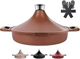 INSETFY Non-Stick Frying Pan/Skillet 11", 3QT Tagine Pan,Cast Aluminum Pans with Lid, Stove/Oven-to-Table Cookware, Dishwasher Safe& Compatible with All Stovetops(Terracotta)