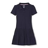 French Toast girls Ruffle Pique Polo School Uniform Dress, Navy, 6-6X US