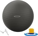 Fitvids Anti-Burst and Slip Resistant Exercise Ball Yoga Ball Fitness Ball Birthing Ball with Quick Pump, 2,000-Pound Capacity, Gray, 26-inch, L