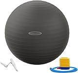 Fitvids Anti-Burst and Slip Resistant Exercise Ball Yoga Ball Fitness Ball Birthing Ball with Quick Pump, 2,000-Pound Capacity, Gray, 26-inch, L