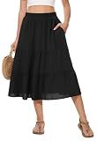 AYIFU Women's Summer Midi Tiered Flowy A-Line Skirts (Black, L)