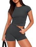 Sampeel Workout Sets for Women Slim Fit Pilates 2 Piece Summer Outfits Grey S