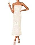 ZESICA Summer Strapless Floral Wedding Guest Dress for Women Apricot M