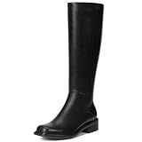 Lumeheel Black Knee High Boots for Women - Low Heel Square Toe Fall Tall Boots with Side Zipper B 8