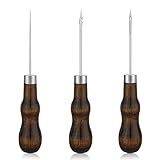 ZXIIXZ 3 Pcs Sewing Awl, Leather Scratch Hollow Hook Awl Tool Kit, Awl Tool Sewing Supplies with Gourd Shape Wooden Handle for DIY Leather Sewing Stitching Bookbinding Punching Repairing Craft